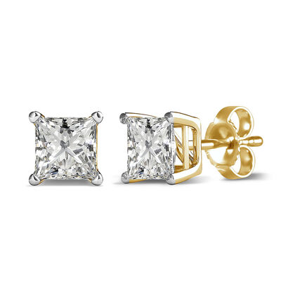 Princess-Cut Diamond Stud Earrings with Four Prongs in 14K Yellow Gold (1/3 ct. tw.)