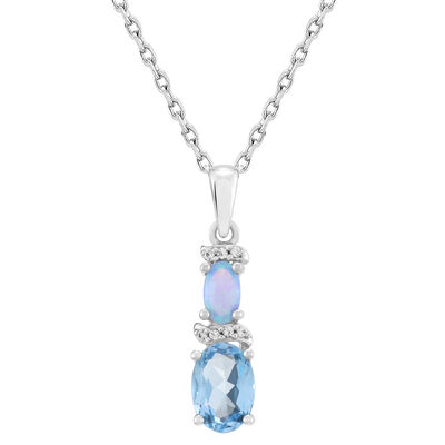 Blue Topaz, Lab-Created Blue Opal & Lab-Created White Sapphire Pendant in Sterling Silver