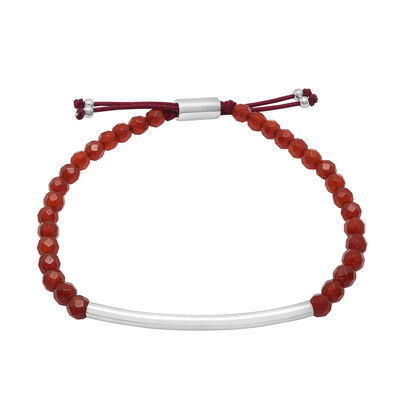 Sterling Silver Bar and Red Jasper Bead Bracelet with Adjustable Cord, 8.5”