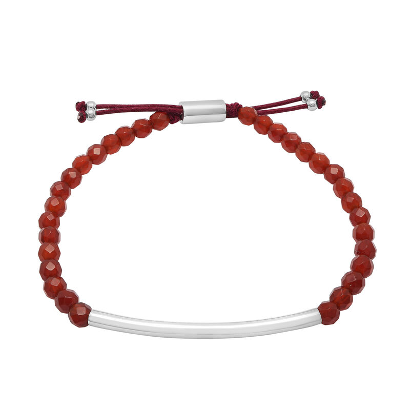 Sterling Silver Bar and Red Jasper Bead Bracelet with Adjustable Cord, 8.5&rdquo;