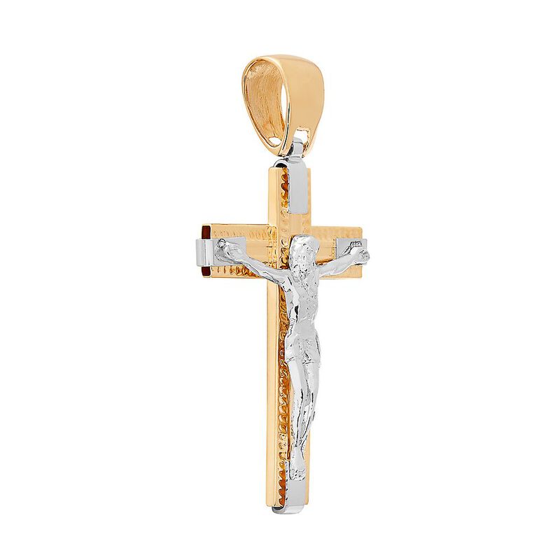 Men&#39;s Crucifix Charm in 14K White &amp; Yellow Gold