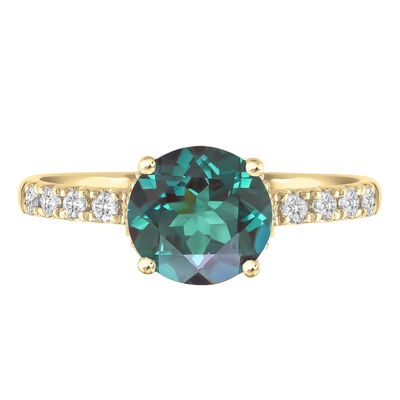 Lab-Created Round Alexandrite and Diamond Ring in 14K Yellow Gold (1/3 ct. tw.)