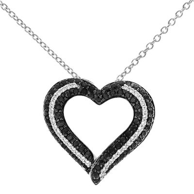 1/3 ct. tw. White & Black Diamond Heart Pendant in Sterling Silver