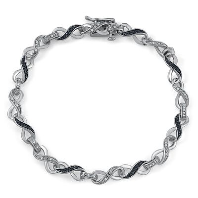 Black & White Diamond Infinity Bracelet in Sterling Silver (1/3 ct. tw.)