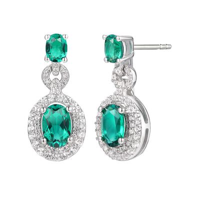Lab Created Emerald & White Sapphire Drop Earrings in Sterling Silver
