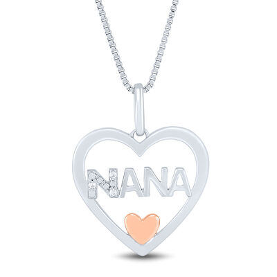 Nana Heart Pendant with Diamond Accents in Sterling Silver and 14K Rose Gold