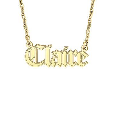 personalized gothic script nameplate necklace