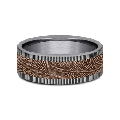 Men's Tantalum Wedding Band with Feather Detail with 14K Rose Gold