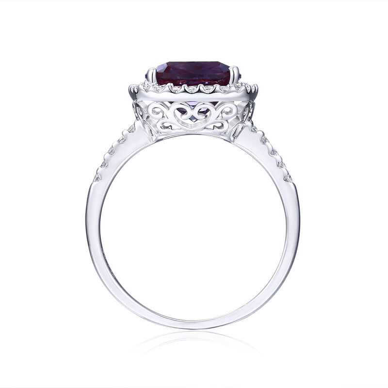 Lab Created Alexandrite Ring with Cushion Cut in Sterling Silver