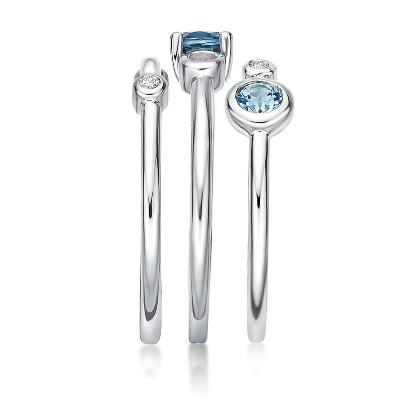 Blue Topaz, Swiss Blue Topaz &amp; Lab-Created White Sapphire Orbit Stack Ring Set in Sterling Silver