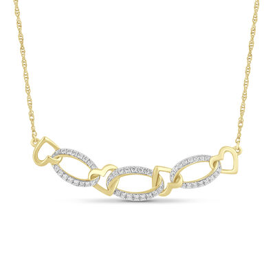 Lab Grown Diamond Heart and Oval Link Necklace in 10K Yellow Gold (1/4 ct. tw.)