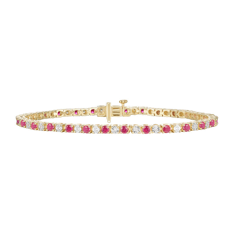 Ruby and Diamond Bracelet 10K Yellow Gold &#40;1/7 ct. tw.&#41;