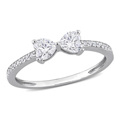 Heart-Shaped Moissanite Stacking Ring with Bow Design in Sterling Silver (3/5 ct. tw.)