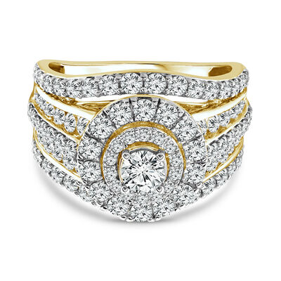 Five-row Double Halo Diamond Engagement Ring in 14K Gold (2 ½ ct. tw.)