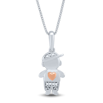 Diamond Accent Boy Pendant in Sterling Silver and 14K Rose Gold