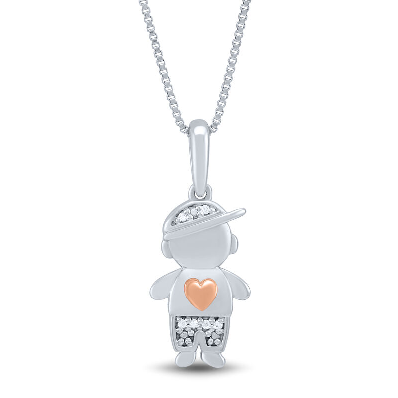 Diamond Accent Boy Pendant in Sterling Silver and 14K Rose Gold