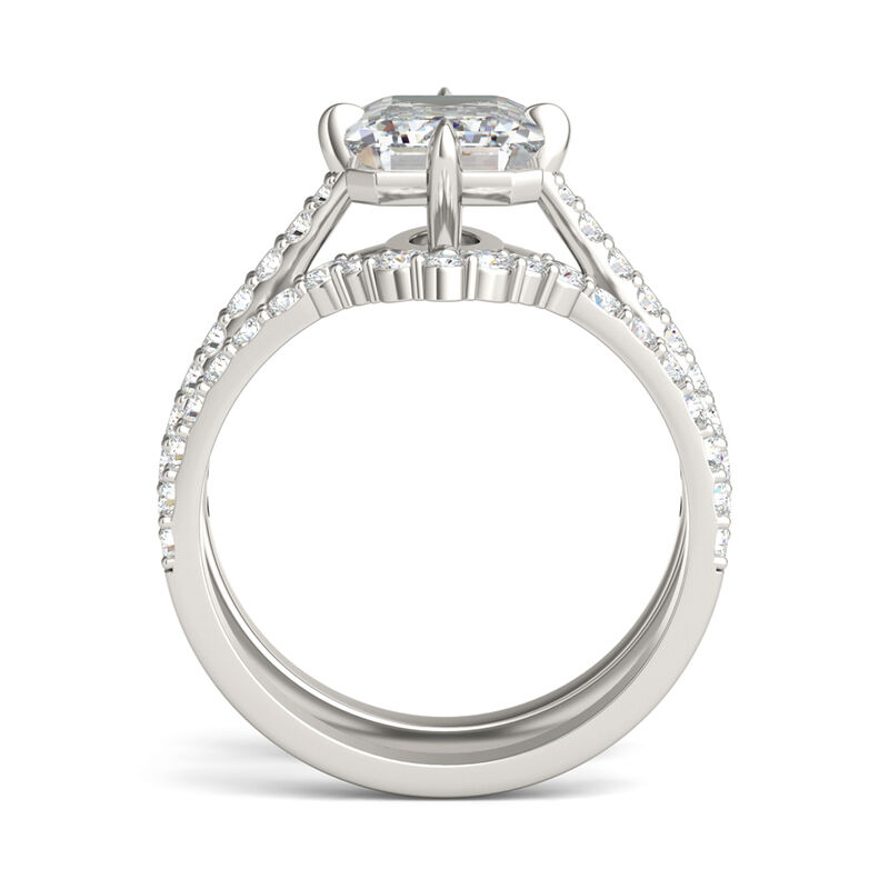 Lab Created Moissanite Emerald-Cut Engagement Ring Set in 14K White Gold
