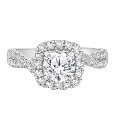 Round Halo Lab Grown Diamond Engagement Ring in 14K White Gold (1 1/2 ct. tw.)