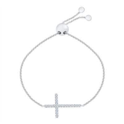 Diamond Cross Bolo Bracelet in Sterling Silver (1/10 ct. tw.)