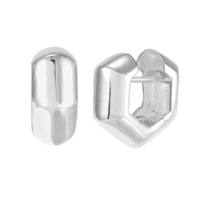 Wide Geometric Huggie Hoop Earrings in Sterling Silver