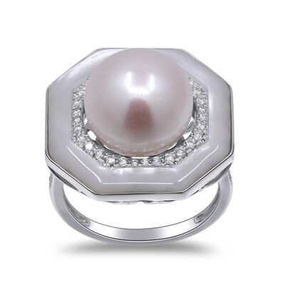 Pearl & Diamond Ring in 14K White Gold (1/3 ct. tw.)