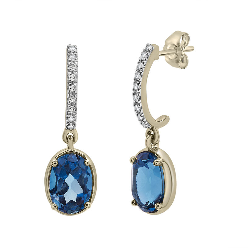 London Blue Topaz Drop Earrings with Diamond Accent in 10K Yellow Gold