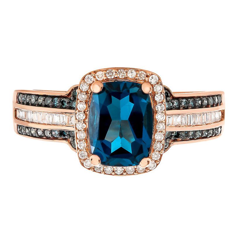 London Blue Topaz & 1/3 ct. tw. White & Blue Diamond Ring in 10K Rose ...