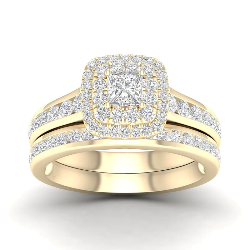 Princess-Cut Diamond Halo Engagement Set in 14K Yellow Gold &#40;1 1/4 ct. tw.&#41;