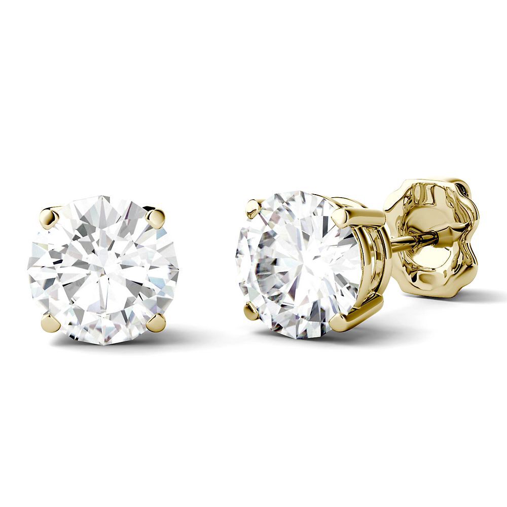 3.00 CTW DEW Oval Forever One Moissanite Four Prong Solitaire Stud Earrings  14K Yellow Gold | Charles & Colvard