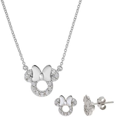Minnie Mouse Pendant & Earring Set with Cubic Zirconia in Sterling Silver