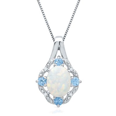 Lab Created Opal, Blue Topaz & Diamond Pendant in Sterling Silver