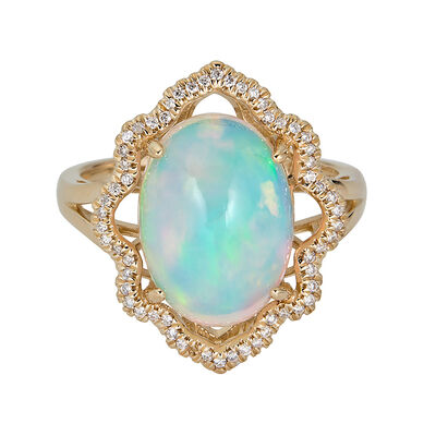 Opal & 1/7 ct. tw. Diamond Ring in 14K Yellow Gold