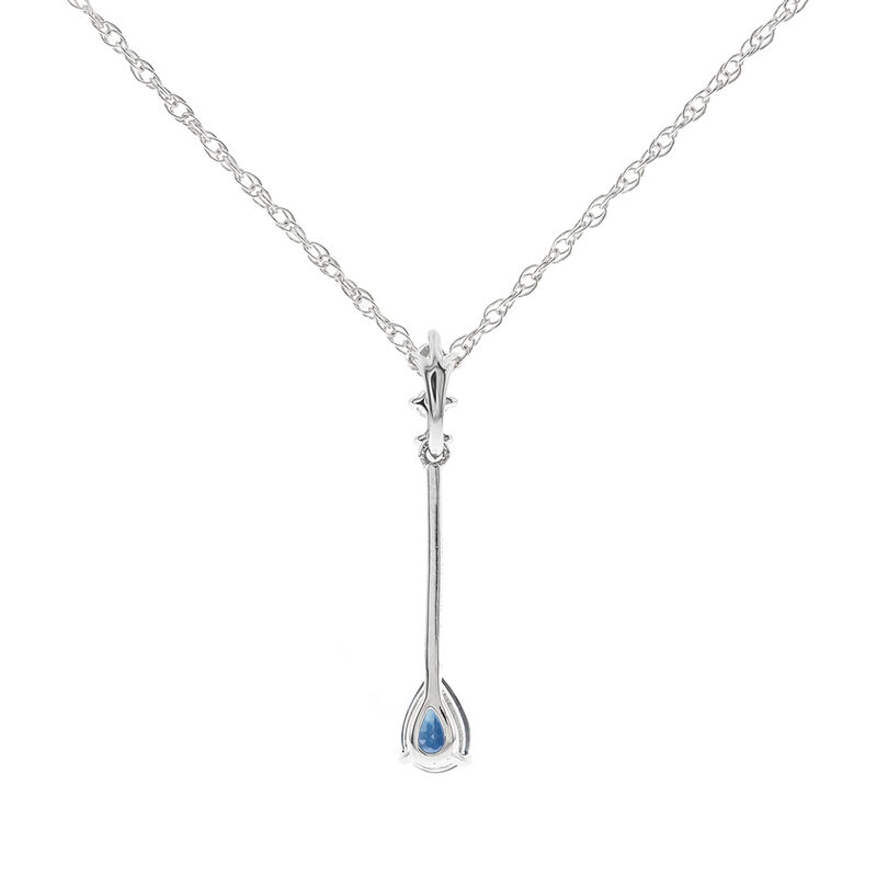 Blue Sapphire Drop Pendant with Diamond Accents in 10K White Gold