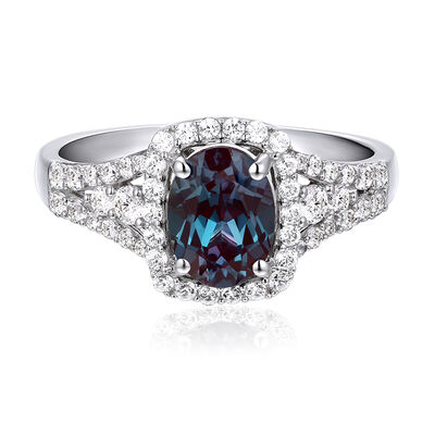 Lab-Created Alexandrite & White Sapphire Ring in Sterling Silver