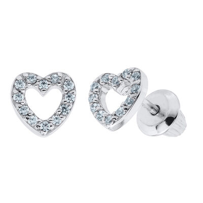 Children's Open Heart Stud Earrings in Sterling Silver