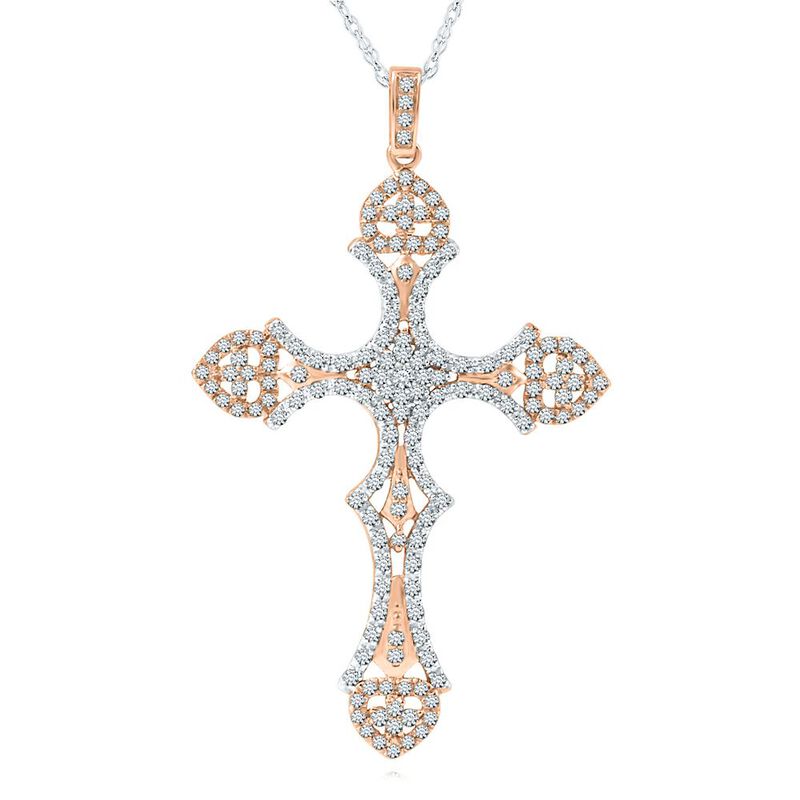 3/4 ct. tw. Diamond Cross Pendant in 10K Rose &amp; White Gold