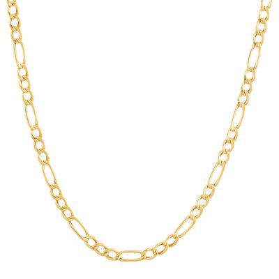 Hollow Figaro Chain in 14K Yellow Gold, 2.6MM, 18”