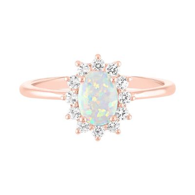 Lab Created Opal & White Sapphire Ring in 10K Rose Gold