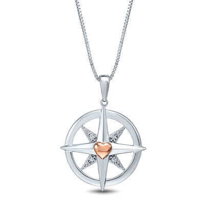 Diamond Compass Pendant in Sterling Silver