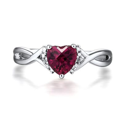 Lab-Created Ruby & Diamond Heart Ring in Sterling Silver