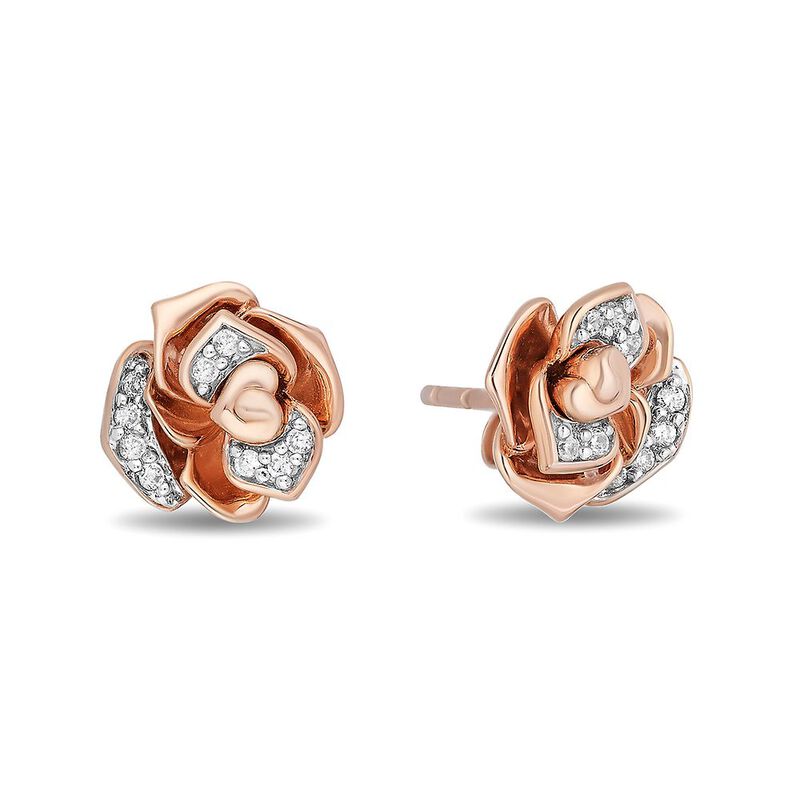 Enchanted Disney Belle 1/10 ct. tw. Diamond Rose Earrings in 10K Rose Gold