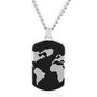 Men&#39;s Dog Tag Pendant with World Map in Stainless Steel