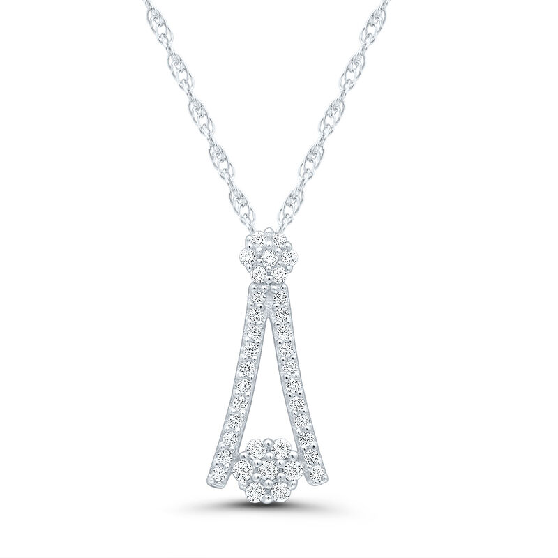 Diamond Cluster Pendant with Reverse &quot;V&quot; Frame in 10K White Gold &#40;1/7 ct. tw.&#41;