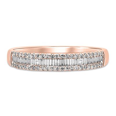 Baguette & Pave Diamond Wedding Band in 10K Rose Gold (1/4 ct. tw.)