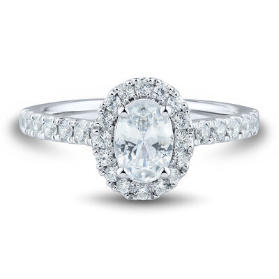 Lab Grown Diamond Oval Halo Engagement Ring in 14K White Gold (1 1/4 ct. tw.)