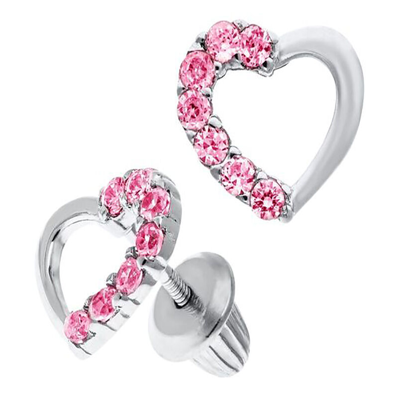 Children&#39;s Pink Heart Earrings in Sterling Silver