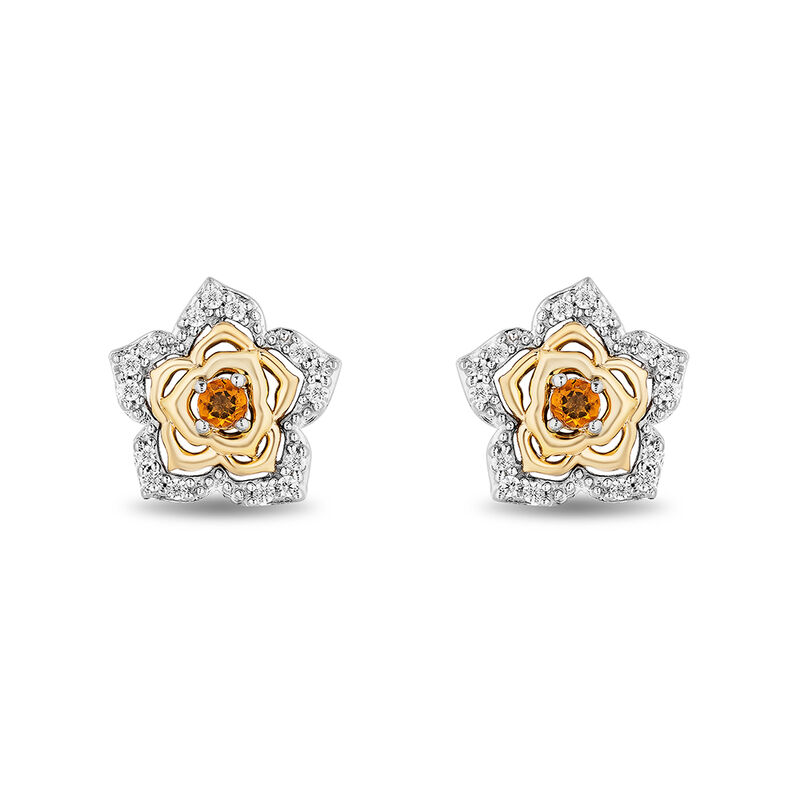 Diamond &amp; Citrine &quot;Belle&quot; Flower Stud Earrings in Sterling Silver &amp; 10K Yellow Gold &#40;1/10 ct. tw.&#41;