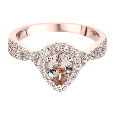 Pear-Shaped Morganite & Diamond Ring in 10K Rose Gold (1/3 ct. tw.)