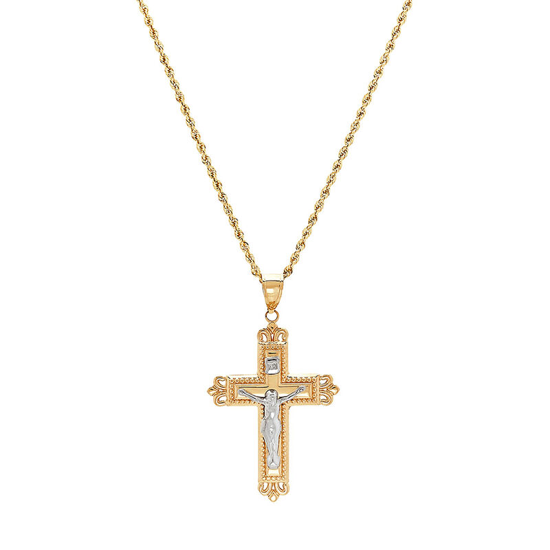 Crucifix Pendant in 14K White &amp; Yellow Gold