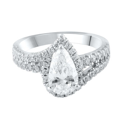 Lab Grown Diamond Pear Halo Engagement Ring in 14K White Gold (2 ct. tw.)